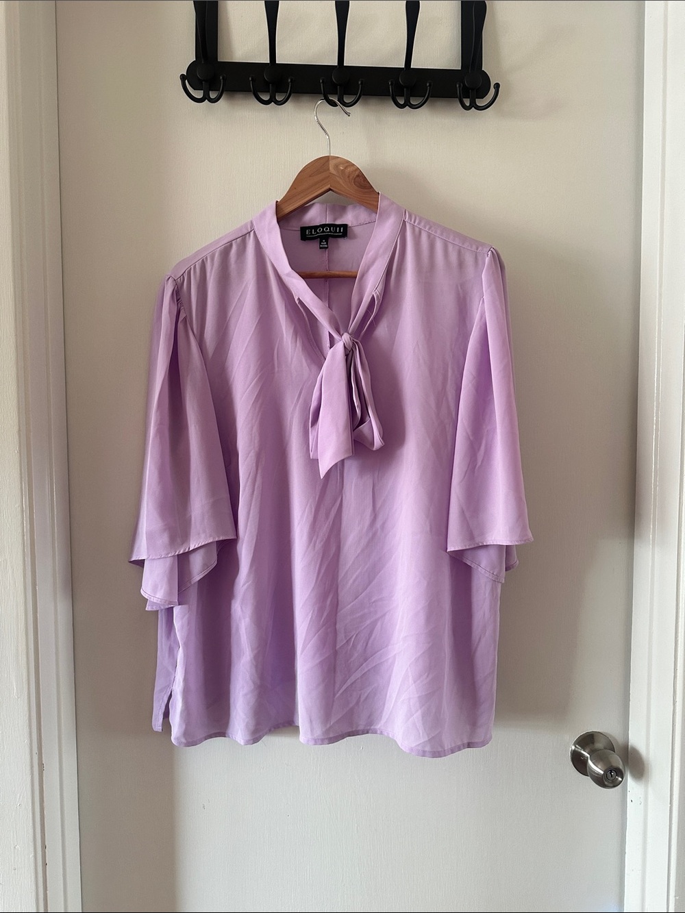 Eloquii Lavender Tie-Neck Blouse